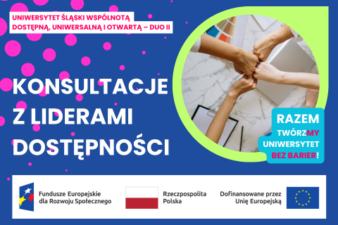 Zbliżenie na dłonie kilku osób, które stykają się w geście „żółwika”. Ten prosty gest symbolizuje współpracę, wzajemne wsparcie i budowanie relacji opartych na zaufaniu. Obraz podkreśla znaczenie działania zespołowego oraz wspólnego zaangażowania w tworzenie bardziej dostępnego i otwartego środowiska.